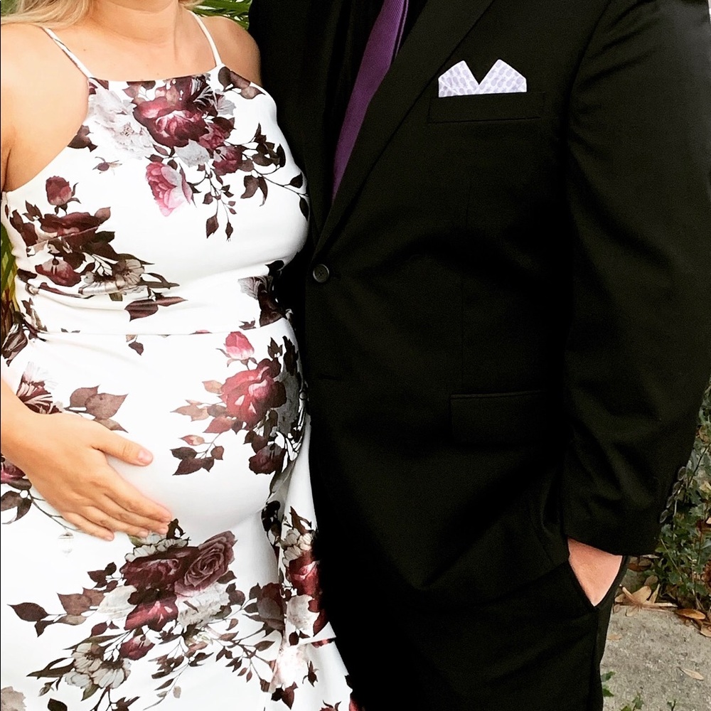 Purple floral and white dress